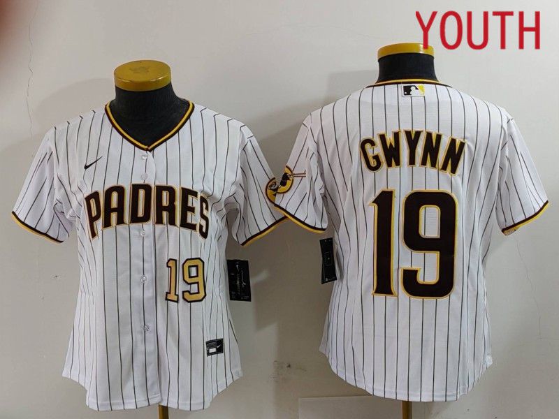 Youth San Diego Padres #19 Gwynn White Stripe Game 2024 Nike MLB Jersey style 2->youth mlb jersey->Youth Jersey